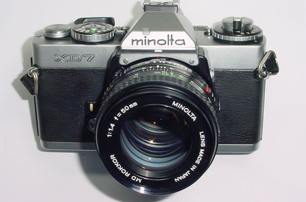 minolta XD 7 35mm Film SLR Manual Camera + Minolta 50mm F/1.4 MD ROKKOR Lens