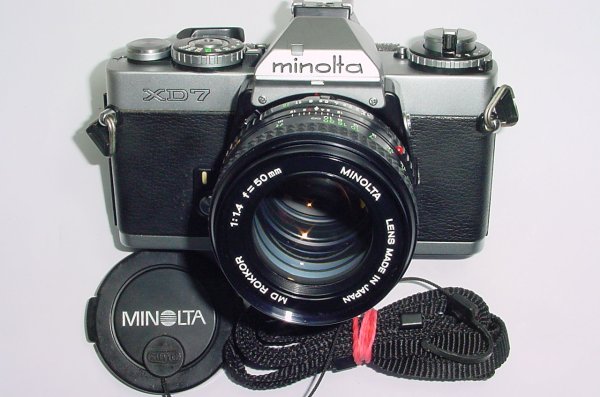 minolta XD 7 35mm Film SLR Manual Camera + Minolta 50mm F/1.4 MD ROKKOR Lens