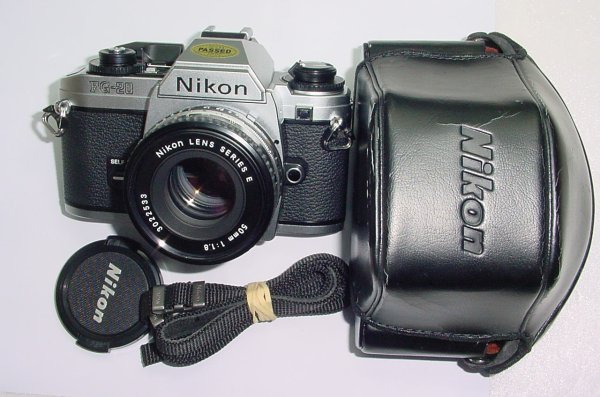 Nikon FG-20 35mm Film SLR Manual Camera with Nikon 50mm F/1.8 Series E Lens