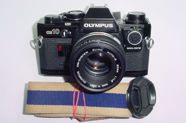 Olympus OM10 QUARTZ 35mm Film SLR Camera with 50mm F/1.8 Zuiko Lens - Black